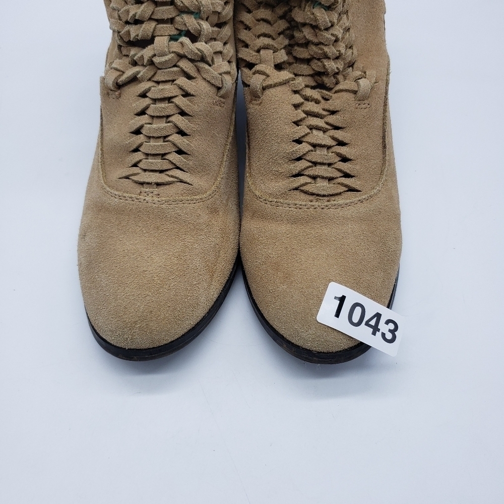Plume by FarylRobin women US 9 DORAN tan suede ankle booties side snap woven - Picture 15 of 15